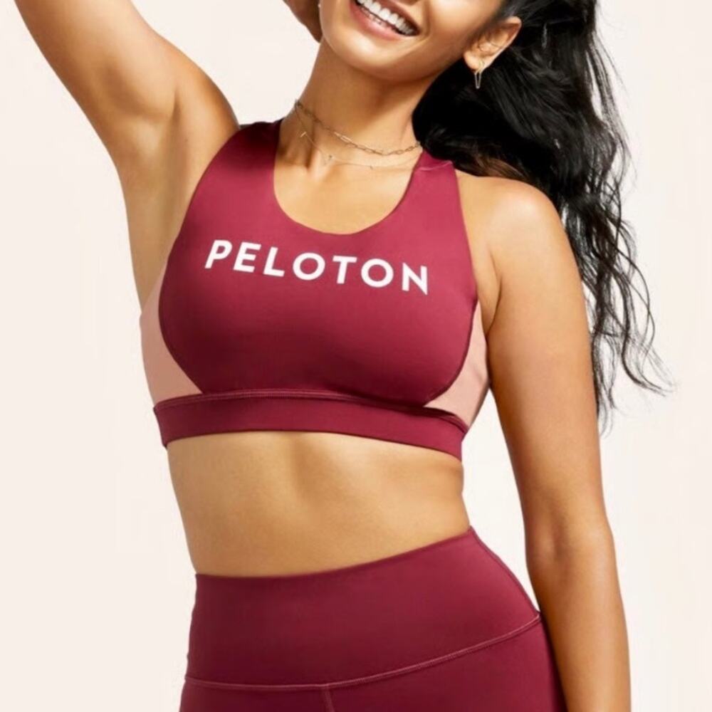 Peloton Move Mission Strappy Sports Bra Plum Red Coral Medium